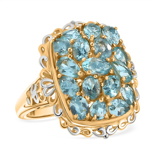 Batroke Blauer Apatit Ring Nickelfreies Messing platiniert und vergoldet (Größe 19.00) ca. 3.22 ct