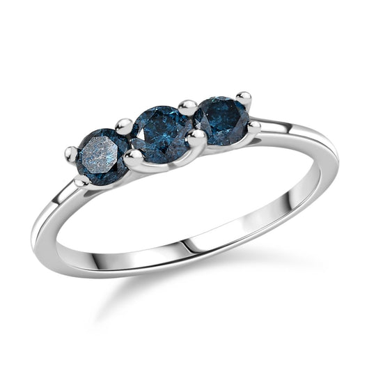 CULLINAN-MINE - Blauer Diamant Ring 925 Silber rhodiniert (Größe 21.00) ca. 0.50 ct