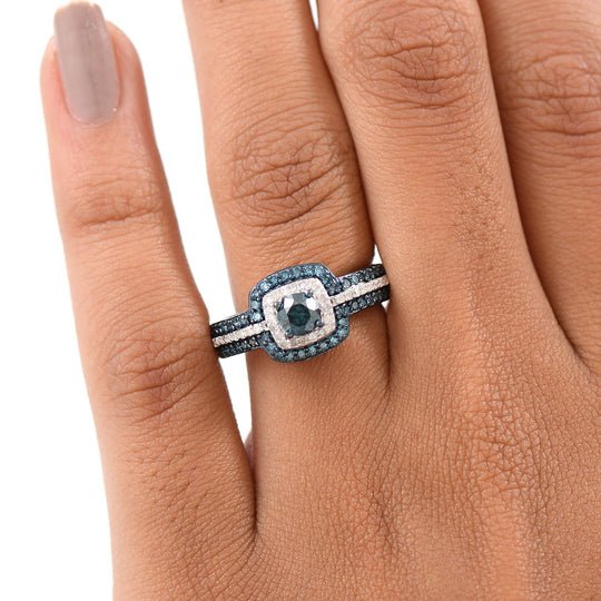 D'Joy Blauer Diamant Ring 925 Silber rhodiniert (Größe 21.00) ca. 1.00 ct