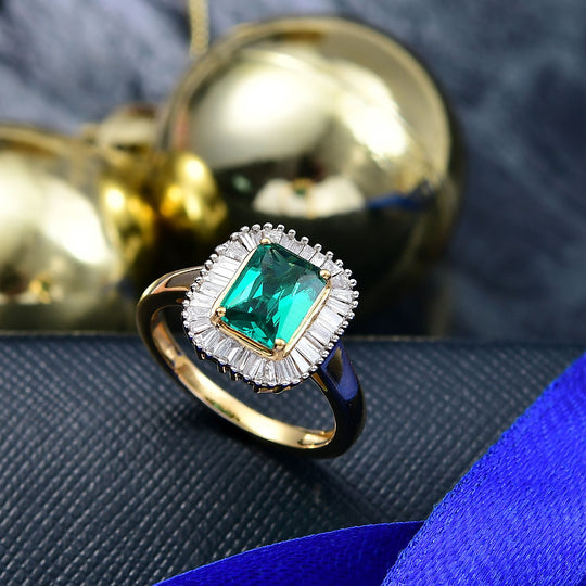 Luxuriant - AAA Lab Grown Kolumbianischer Smaragd, Lab Grown Diamant Ring 925 Silber 750 Gelbgold Vermeil (Größe 19.00) ca. 1.55 ct