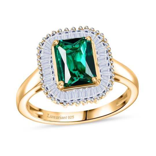 Luxuriant - AAA Lab Grown Kolumbianischer Smaragd, Lab Grown Diamant Ring 925 Silber 750 Gelbgold Vermeil (Größe 19.00) ca. 1.55 ct