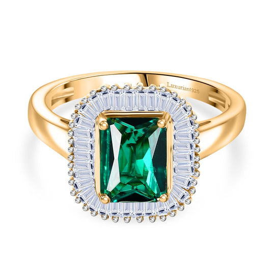 Luxuriant - AAA Lab Grown Kolumbianischer Smaragd, Lab Grown Diamant Ring 925 Silber 750 Gelbgold Vermeil (Größe 19.00) ca. 1.55 ct
