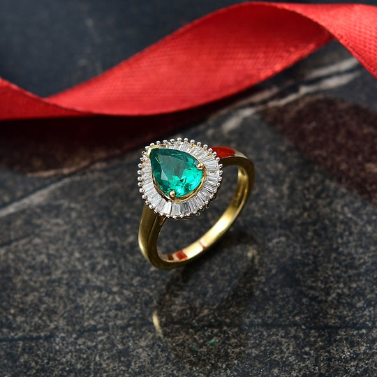 Luxuriant - AAA Lab Grown Kolumbianischer Smaragd, Lab Grown Diamant Ring 925 Silber 750 Gelbgold Vermeil (Größe 20.00) ca. 1.57 ct