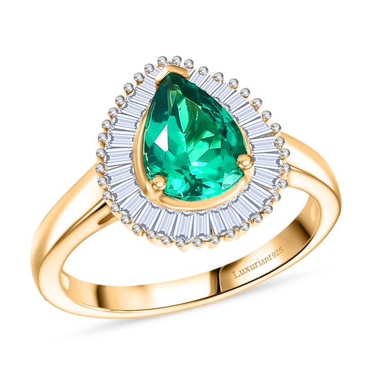 Luxuriant - AAA Lab Grown Kolumbianischer Smaragd, Lab Grown Diamant Ring 925 Silber 750 Gelbgold Vermeil (Größe 20.00) ca. 1.57 ct