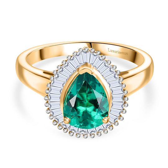 Luxuriant - AAA Lab Grown Kolumbianischer Smaragd, Lab Grown Diamant Ring 925 Silber 750 Gelbgold Vermeil (Größe 20.00) ca. 1.57 ct