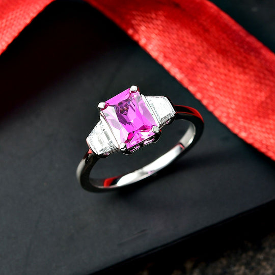 Luxuriant - AAA Lab Grown Rosa Saphir, Lab Grown Diamant Ring 950 Weiß Platin (Größe 18.00) ca. 2.29 ct