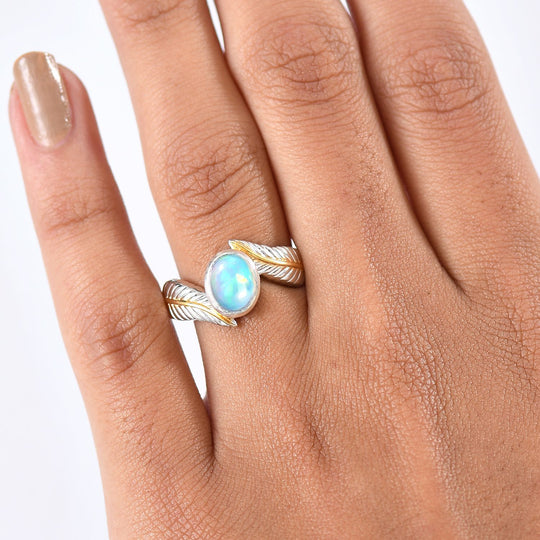 D'Joy AA Natürlicher, äthiopischer Welo Opal Ring 925 Silber platiniert und vergoldet (Größe 18.00) ca. 0.86 ct