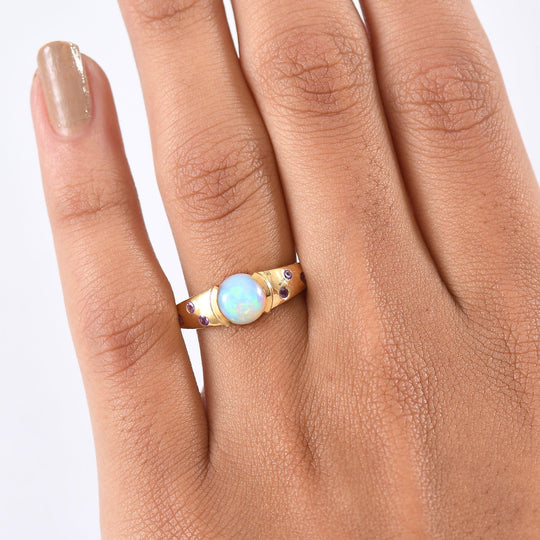 D'Joy AA Natürlicher, äthiopischer Welo Opal, Afrikanischer Amethyst Ring 925 Silber 750 Gelb Vergoldet (Größe 18.00) ca. 0.98 ct