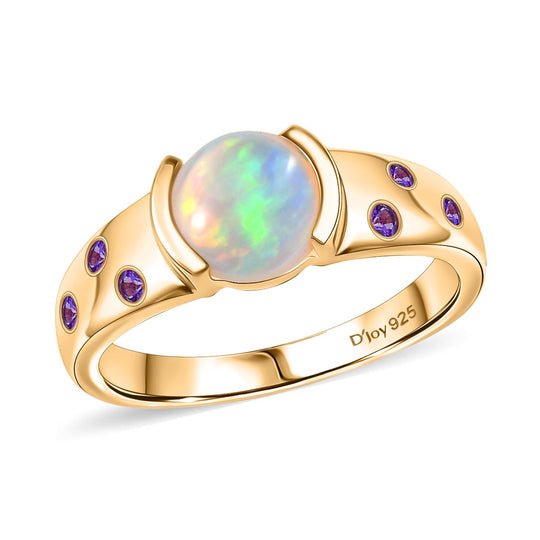 D'Joy AA Natürlicher, äthiopischer Welo Opal, Afrikanischer Amethyst Ring 925 Silber 750 Gelb Vergoldet (Größe 18.00) ca. 0.98 ct