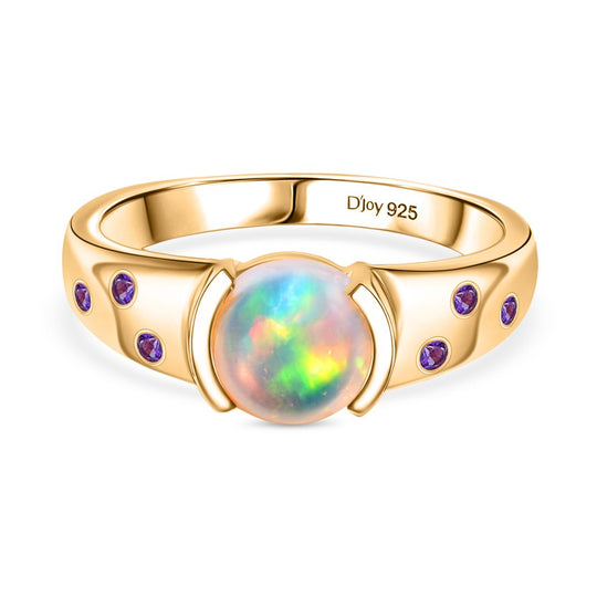 D'Joy AA Natürlicher, äthiopischer Welo Opal, Afrikanischer Amethyst Ring 925 Silber 750 Gelb Vergoldet (Größe 18.00) ca. 0.98 ct
