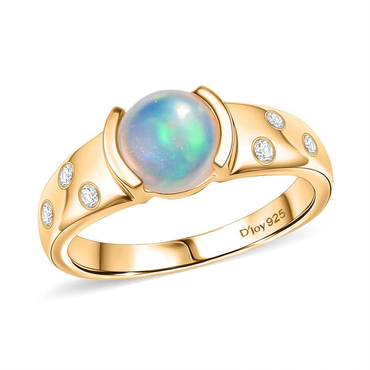 D'Joy AA Natürlicher, äthiopischer Welo Opal, Moissanit Ring 925 Silber 750 Gelb Vergoldet (Größe 18.00) ca. 1.01 ct