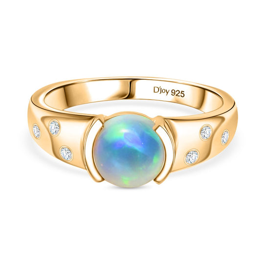 D'Joy AA Natürlicher, äthiopischer Welo Opal, Moissanit Ring 925 Silber 750 Gelb Vergoldet (Größe 18.00) ca. 1.01 ct