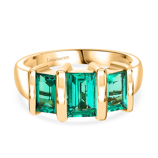 AAA Lab Created Kolumbianischer Smaragd, Ring 925 Silber 750 Gelbgold Vermeil (Größe 20.00) ca. 2.00 ct