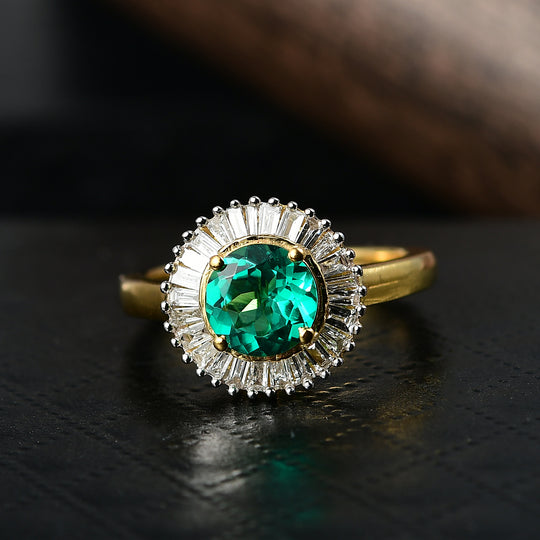 LUXURIANT - AAA Lab Grown Kolumbianischer Smaragd, Lab Grown Diamant Ring 925 Silber 750 Gelbgold Vermeil (Größe 18.00) ca. 1.54 ct