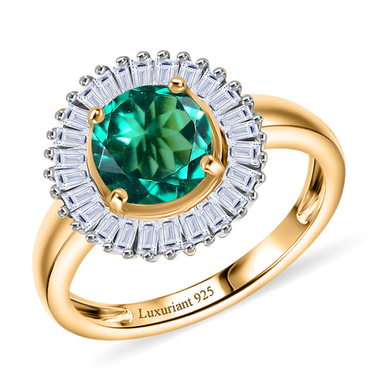 LUXURIANT - AAA Lab Grown Kolumbianischer Smaragd, Lab Grown Diamant Ring 925 Silber 750 Gelbgold Vermeil (Größe 18.00) ca. 1.54 ct