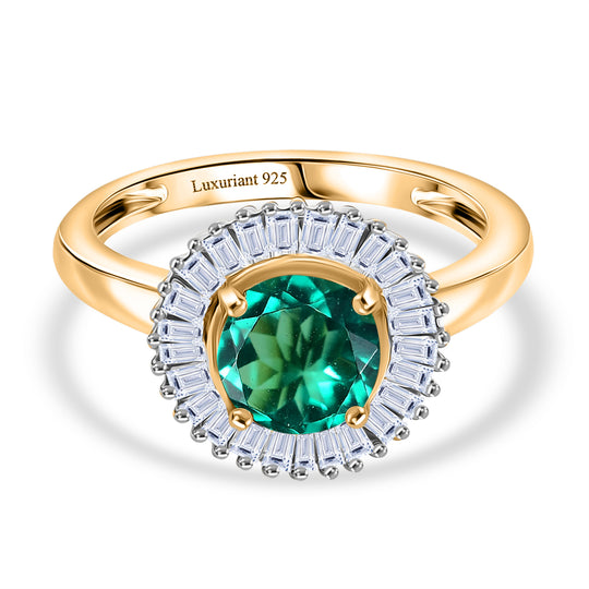LUXURIANT - AAA Lab Grown Kolumbianischer Smaragd, Lab Grown Diamant Ring 925 Silber 750 Gelbgold Vermeil (Größe 18.00) ca. 1.54 ct