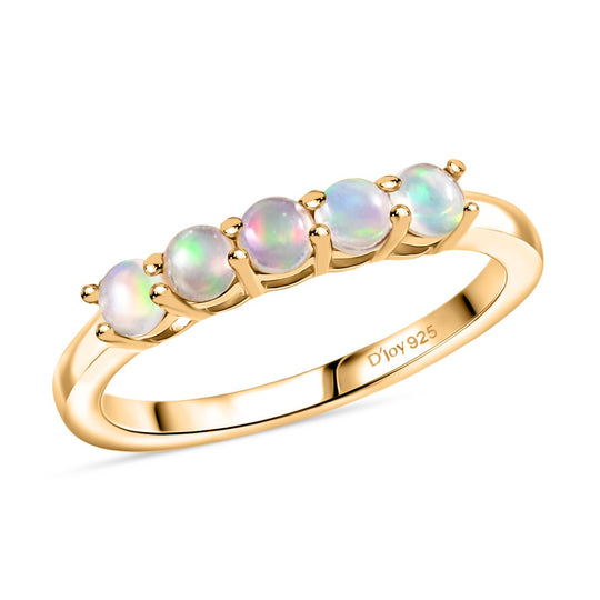 D'Joy AA Natürlicher, äthiopischer Welo Opal Ring 925 Silber platiniert (Größe 19.00) ca. 0.38 ct