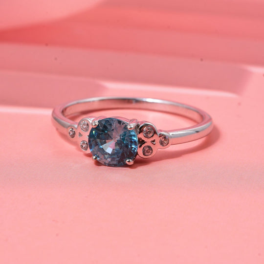 D'Joy AA Blauer Zirkon, Weißer Zirkon Ring 925 Silber rhodiniert (Größe 20.00) ca. 1,46 ct