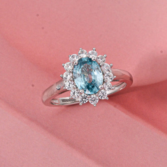 D'Joy AA Blauer Zirkon, Weißer Zirkon Ring 925 Silber rhodiniert (Größe 20.00) ca. 2,61 ct