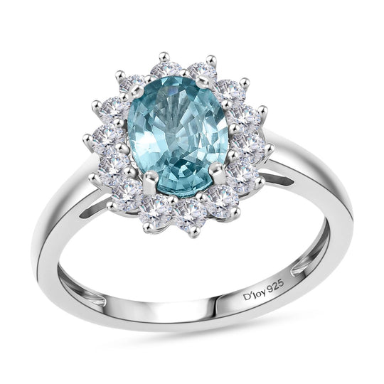 D'Joy AA Blauer Zirkon, Weißer Zirkon Ring 925 Silber rhodiniert (Größe 20.00) ca. 2,61 ct