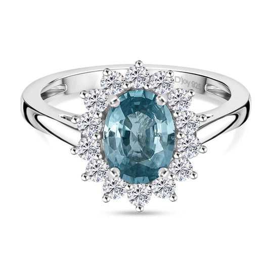D'Joy AA Blauer Zirkon, Weißer Zirkon Ring 925 Silber rhodiniert (Größe 20.00) ca. 2,61 ct