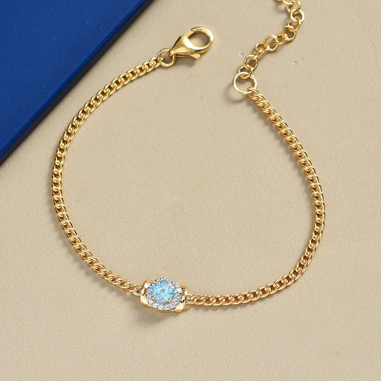 D'Joy AA Blauer Zirkon, Weißer Zirkon Armband ca. 19 cm + 5 cm Extender, 925 Silber 750 Gelb Vergoldet ca. 1,23 ct.