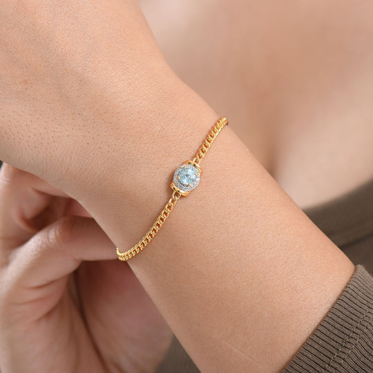 D'Joy AA Blauer Zirkon, Weißer Zirkon Armband ca. 19 cm + 5 cm Extender, 925 Silber 750 Gelb Vergoldet ca. 1,23 ct.