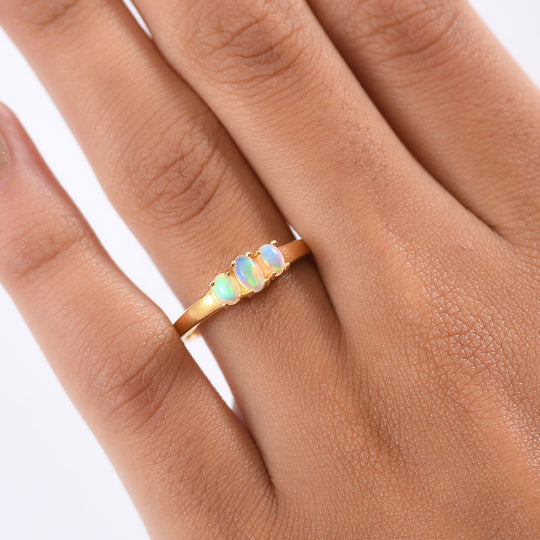 D'Joy AA Natürlicher, äthiopischer Welo Opal Ring 925 Silber 750 Gelb Vergoldet (Größe 20.00) ca. 0.41 ct