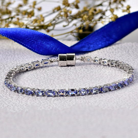 D'Joy Premium Tansanit Armband ca. 20 cm 925 Silber rhodiniert ca. 7.96 ct