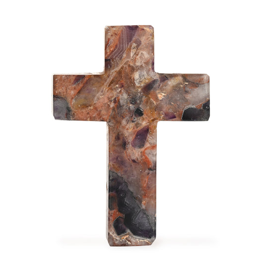 LIVMORE Amethyst Edelstein Kreuz mit Armband und Kreuz Anhänger, 7,62 cm, Lila