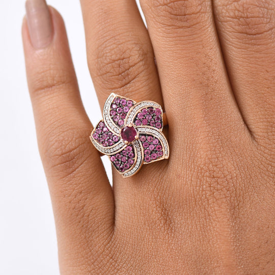 D'Joy Aura der Kaiserin Natürlicher Rhodolith Granat Ring 925 Silber 750 Roségold Vermeil (Größe 18.00) ca. 1.75 ct