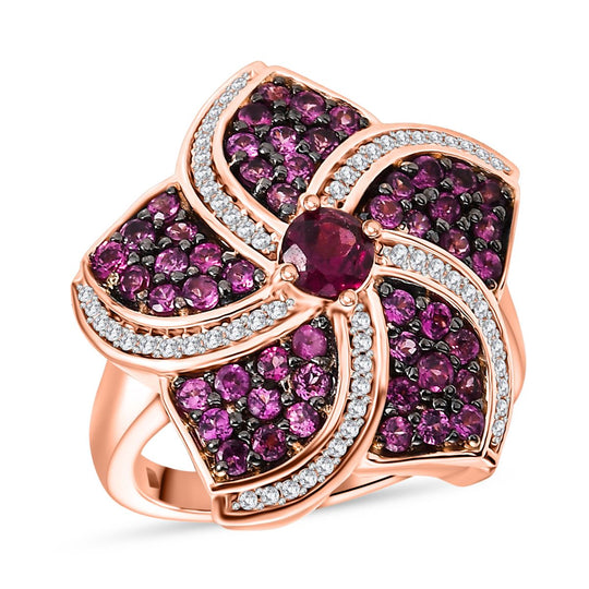 D'Joy Aura der Kaiserin Natürlicher Rhodolith Granat Ring 925 Silber 750 Roségold Vermeil (Größe 18.00) ca. 1.75 ct
