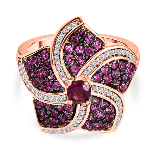 D'Joy Aura der Kaiserin Natürlicher Rhodolith Granat Ring 925 Silber 750 Roségold Vermeil (Größe 18.00) ca. 1.75 ct