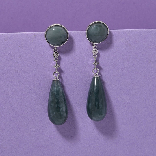 EXTREM SELTEN - Natürlicher Olmek Jadeit Ohrringe 925 Silber rhodiniert ca. 50.00 ct