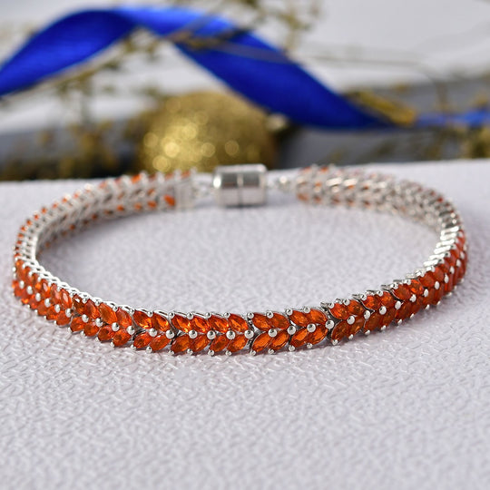 D'Joy AAA Feueropal Armband ca. 19 cm 925 Silber Rhodiniert ca. 9,40 ct.