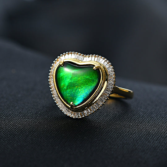 D'Joy Ammolit, Weißer Diamant Ring 925 Silber 750 Gelbgold Vermeil (Größe 18.00) ca. 3.88 ct