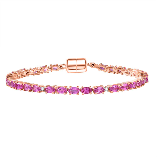 LUXURIANT - AAA Lab Created Rosa Saphir, Lab Grown Diamant Armband ca. 19 cm 925 Silber 750 Roségold Vermeil ca. 9.27 ct