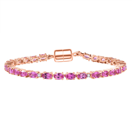 LUXURIANT - AAA Lab Created Rosa Saphir, Lab Grown Diamant Armband ca. 20 cm 925 Silber 750 Roségold Vermeil ca. 10.17 ct