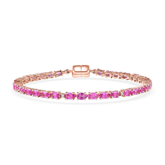 LUXURIANT - AAA Lab Created Rosa Saphir, Lab Grown Diamant Armband ca. 19 cm 925 Silber 750 Roségold Vermeil ca. 9.27 ct