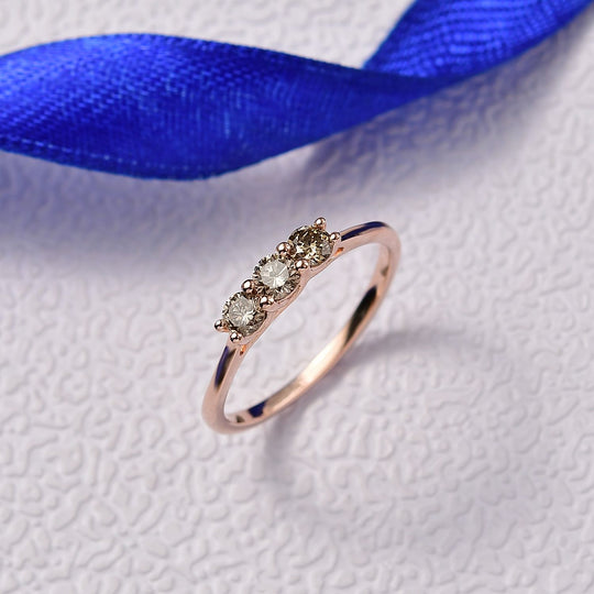 D'Joy Natürlicher Champagner Diamant Ring 925 Silber 750 Roségold Vermeil (Größe 18.00) ca. 0.50 ct