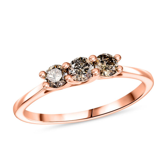 D'Joy Natürlicher Champagner Diamant Ring 925 Silber 750 Roségold Vermeil (Größe 18.00) ca. 0.50 ct
