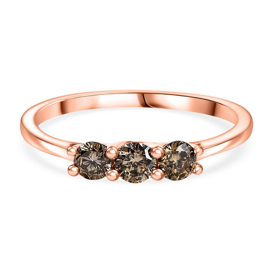 D'Joy Natürlicher Champagner Diamant Ring 925 Silber 750 Roségold Vermeil (Größe 18.00) ca. 0.50 ct