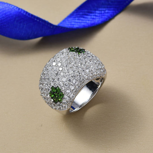 D'Joy Weißer Zirkon, Natürlicher Chromdiopsid Ring 925 Silber Rhodiniert (Größe 17.00) ca. 7,97 ct