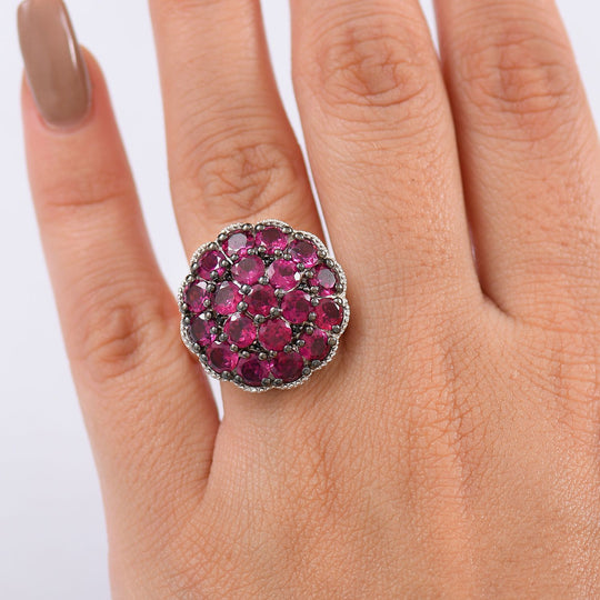 D'Joy Natürlicher Rhodolith Granat, Schwarzer Spinell Ring 925 Silber rhodiniert (Größe 20.00) ca. 6.09 ct