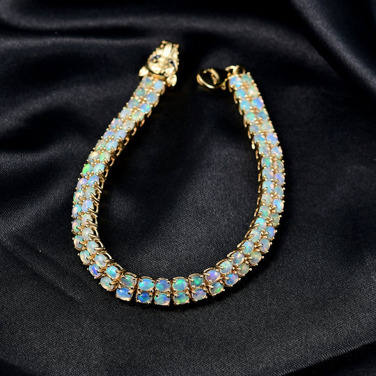 D'Joy AA Natürlicher, äthiopischer Welo Opal, Schwarzer Spinell Armband ca. 19 cm 925 Silber 750 Gelbgold Vermeil ca. 7.96 ct