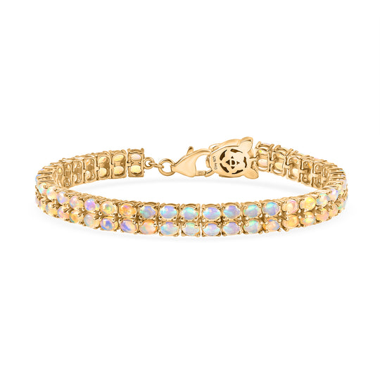 D'Joy AA Natürlicher, äthiopischer Welo Opal, Schwarzer Spinell Armband ca. 19 cm 925 Silber 750 Gelbgold Vermeil ca. 7.96 ct