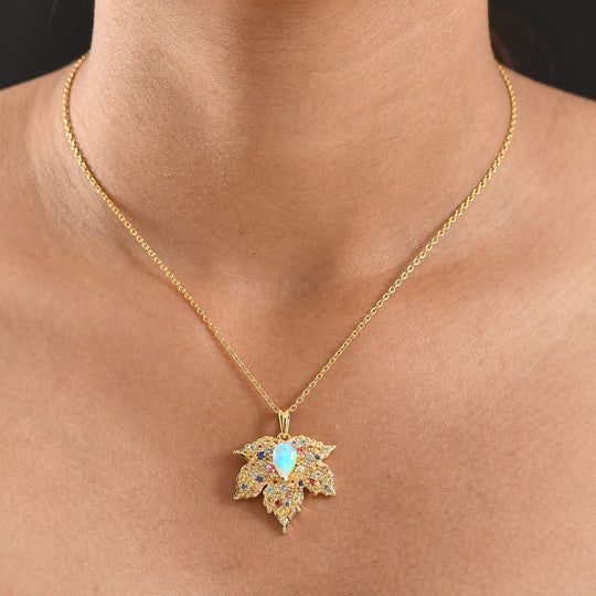D'Joy AA Natürlicher, äthiopischer Welo Opal, Mehrfarbig Saphir Anhänger 925 Silber 750 Gelbgold Vermeil ca. 2.98 ct