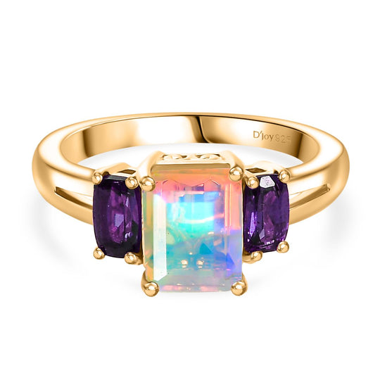D'Joy AA Natürlicher, äthiopischer Welo Opal, Lusaka Amethyst Ring 925 Silber vergoldet (Größe 17.00) ca. 1.43 ct