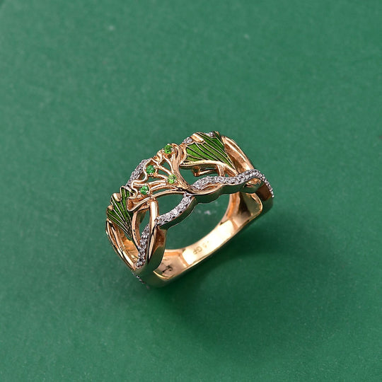 GP Italienische Garten Kollektion - Natürlicher Chromdiopsid, Kanchanaburi Blauer Saphir Ring 925 Silber 750 Gelbgold Vermeil (Größe 20.00) ca. 0.39 ct