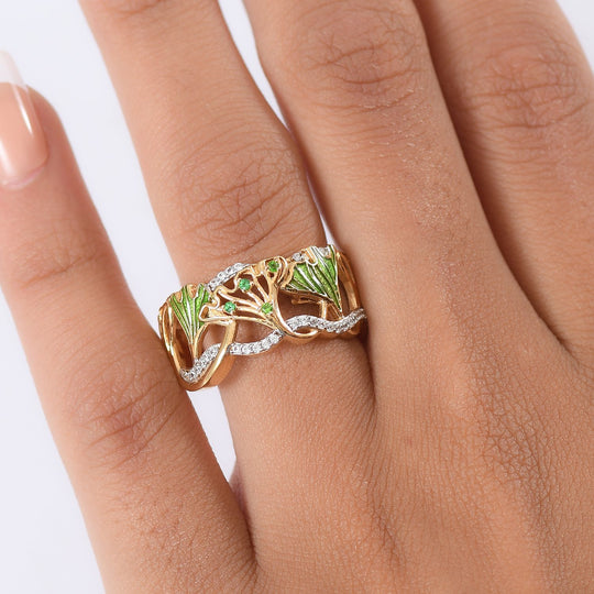 GP Italienische Garten Kollektion - Natürlicher Chromdiopsid, Kanchanaburi Blauer Saphir Ring 925 Silber 750 Gelbgold Vermeil (Größe 20.00) ca. 0.39 ct